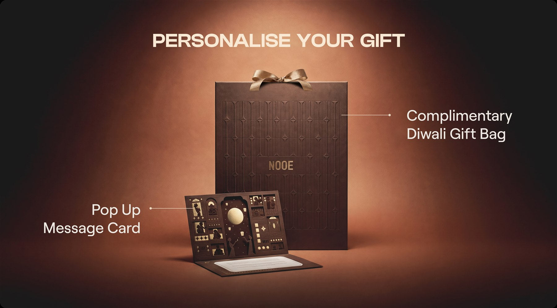 Personalise your gift: complimentary Diwali gift bag and pop up message card